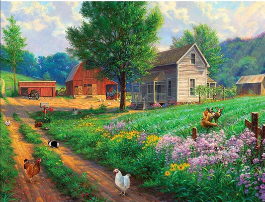 Amazello arts and crafts kit Square Drill 20x30cm 5D Diamond Painting Farmhouse landscape