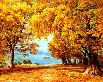 Amazello home decor 5D Diamond Painting Golden Autumn