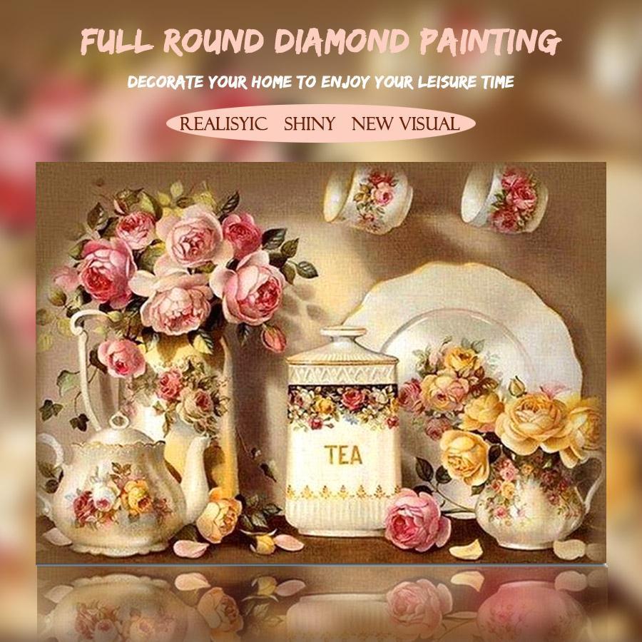 Amazello home decor 5D Diamond Painting Kitchen Flowers