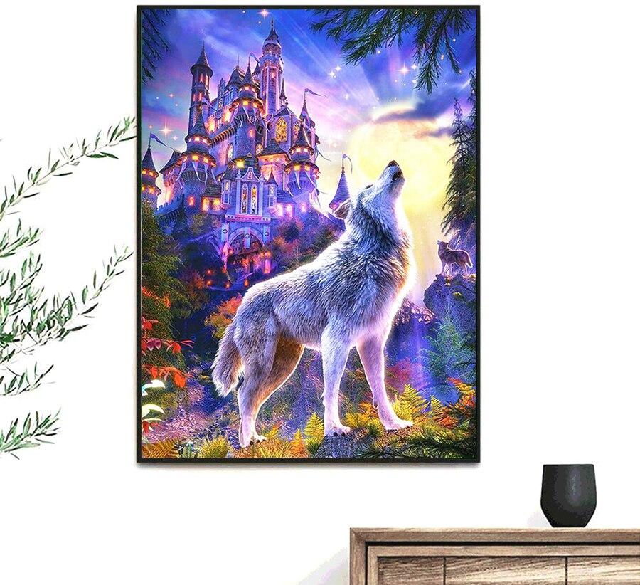 Amazello home decor 5D Diamond Painting Magical Wolf Howling