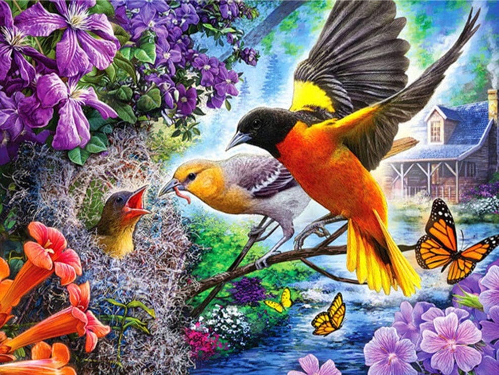 Amazello decoration 5D Diamond Painting Orioles Feeding the Baby