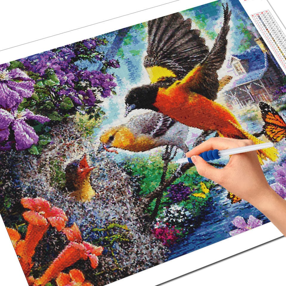 Amazello decoration 5D Diamond Painting Orioles Feeding the Baby