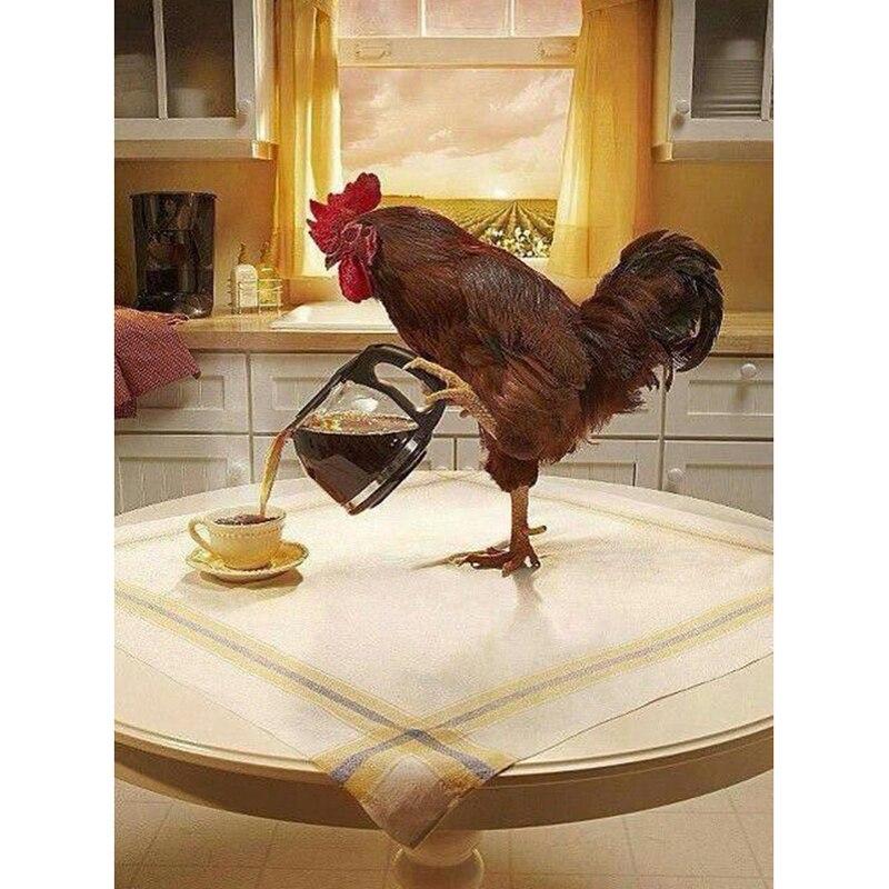 Amazello Arts & Crafts 5D Diamond Painting Rooster Pouring Coffee