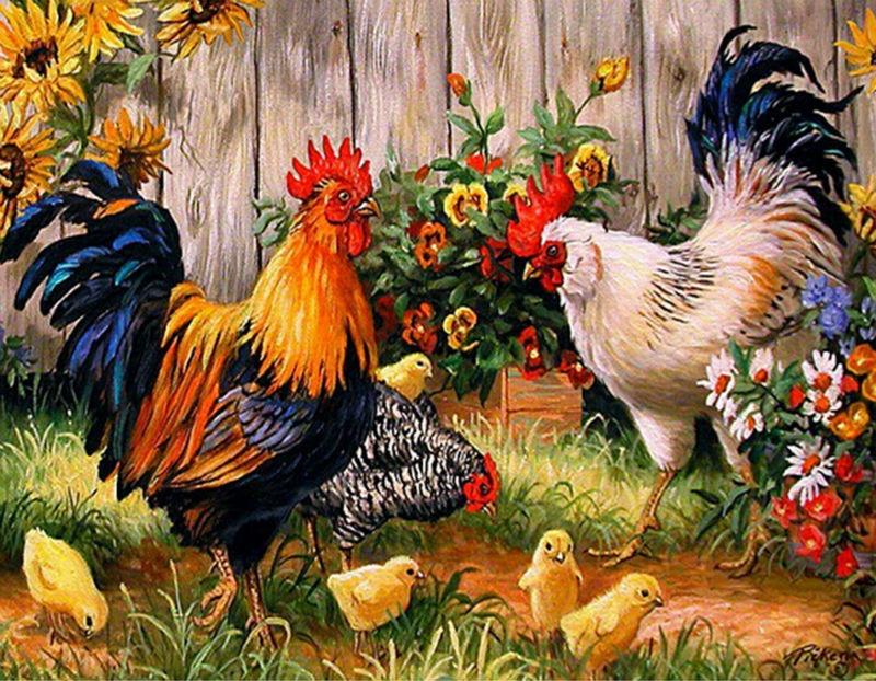Amazello decoration 5D Diamond Painting Roosters, Chicken, and Chicks 2