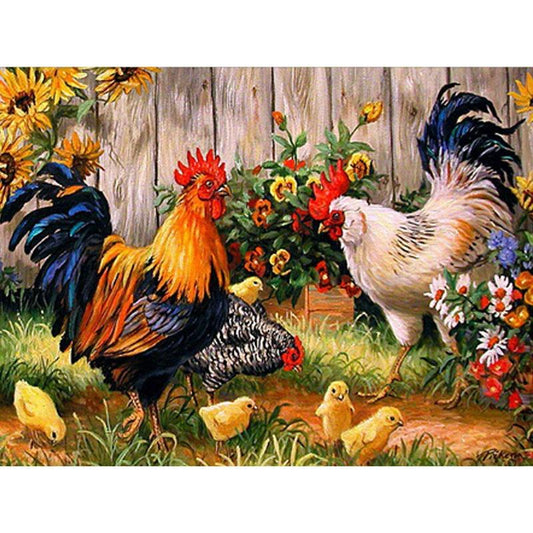 Amazello decoration 5D Diamond Painting Roosters, Chicken, and Chicks 2