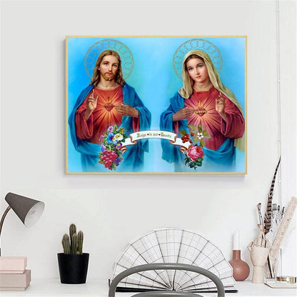 Amazello home decor 5D Diamond Painting Sacred Heart of Jesus and Immaculate Heart of Mary