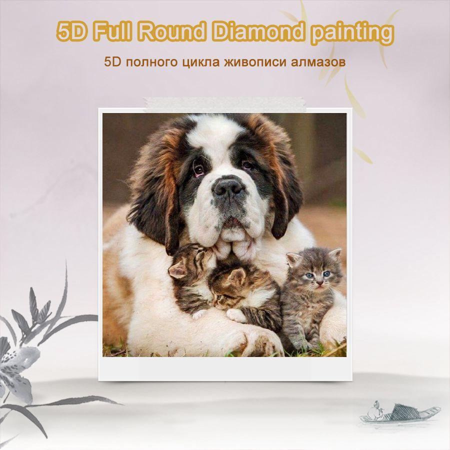 Amazello home decor 5D Diamond Painting Saint Bernard and Kittens