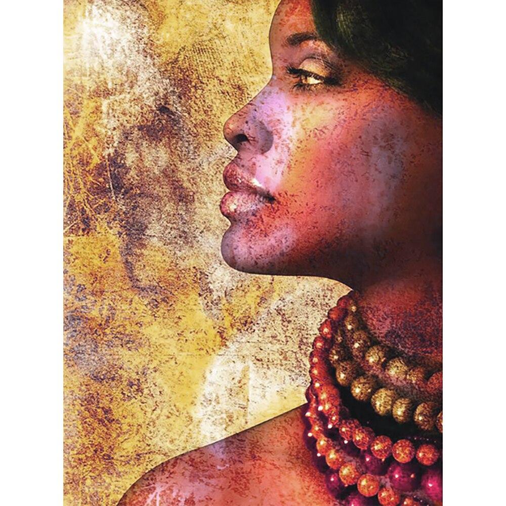 Amazello decoration 5D Diamond Painting Side Profile African woman **Round Drills Only**