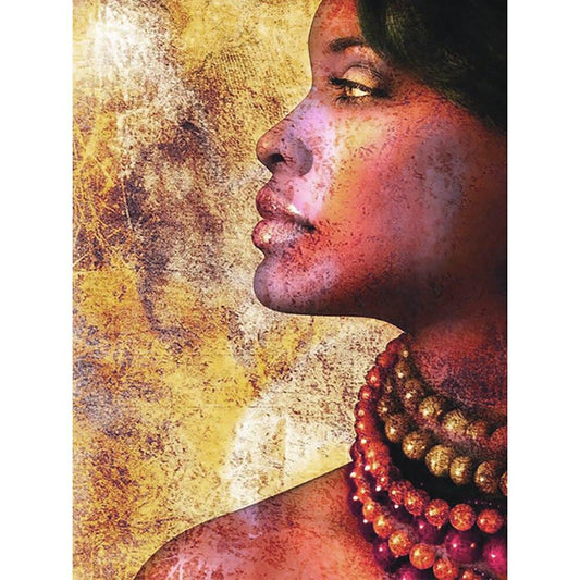 Amazello decoration 5D Diamond Painting Side Profile African woman **Round Drills Only**