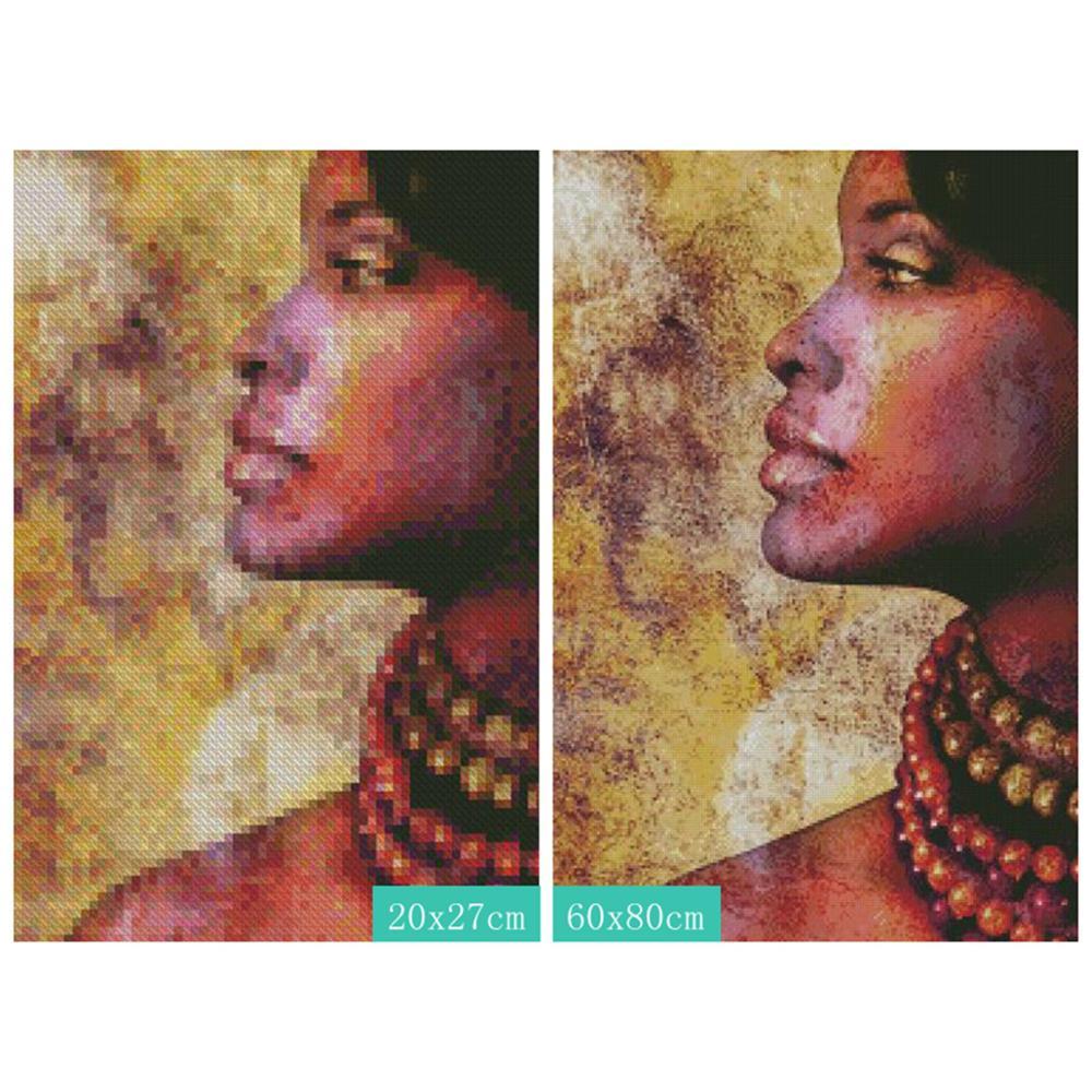 Amazello decoration 5D Diamond Painting Side Profile African woman **Round Drills Only**
