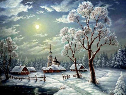 Amazello home decor B / 20x27cm 5D Diamond Painting Snow Scene