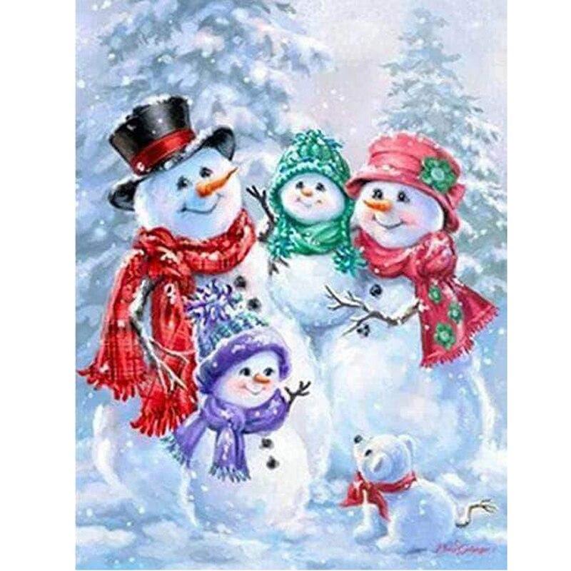 Amazello home decor 5D Diamond Painting Snowman and Family