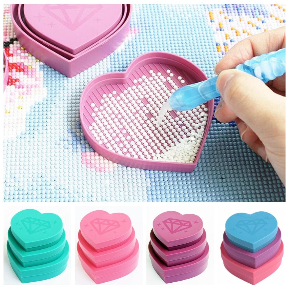 Amazello accessories 5D Diamond Painting Tool Heart-Shaped Diamond Tray Box large-Capacity