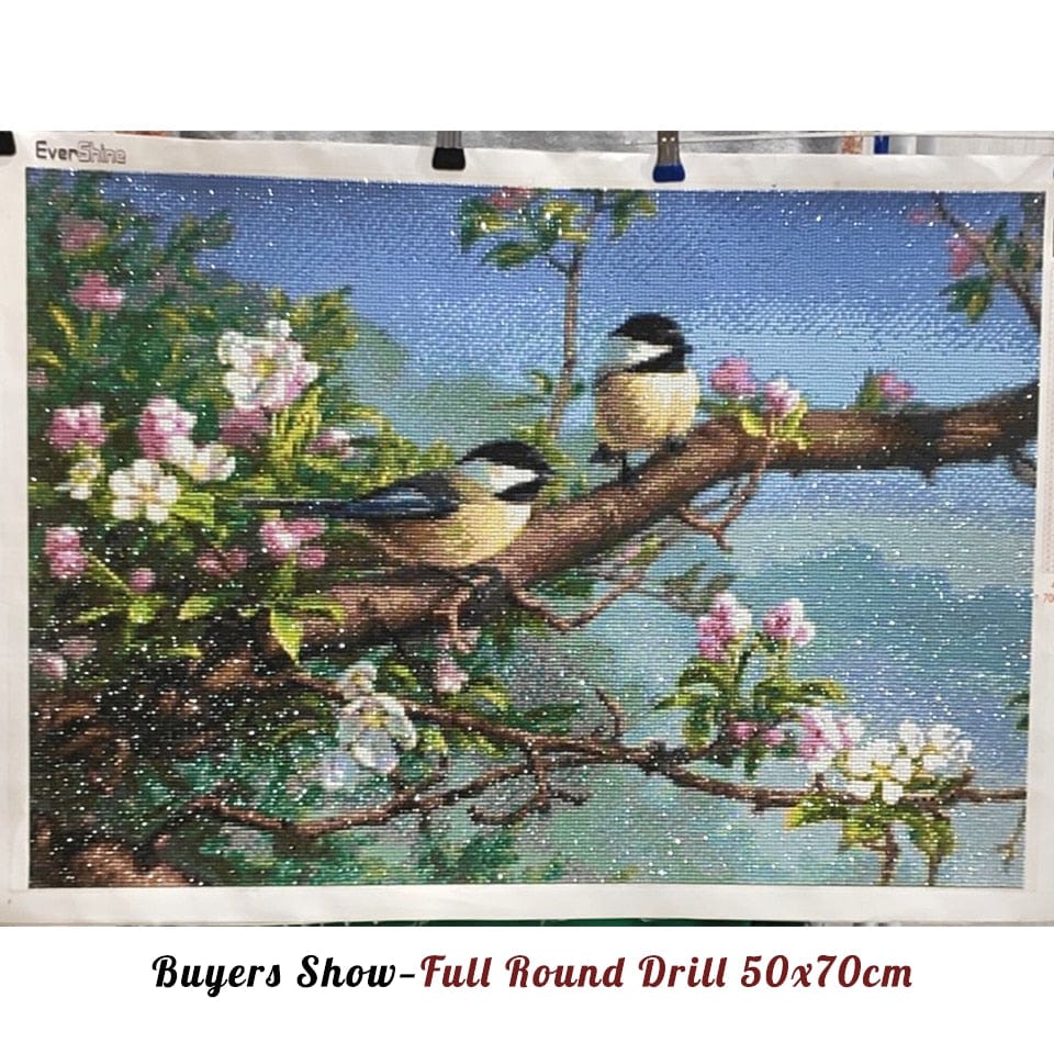 Amazello Art & Craft Kits 5D Diamond Painting Two Birds in a Tree During Spring Bloom