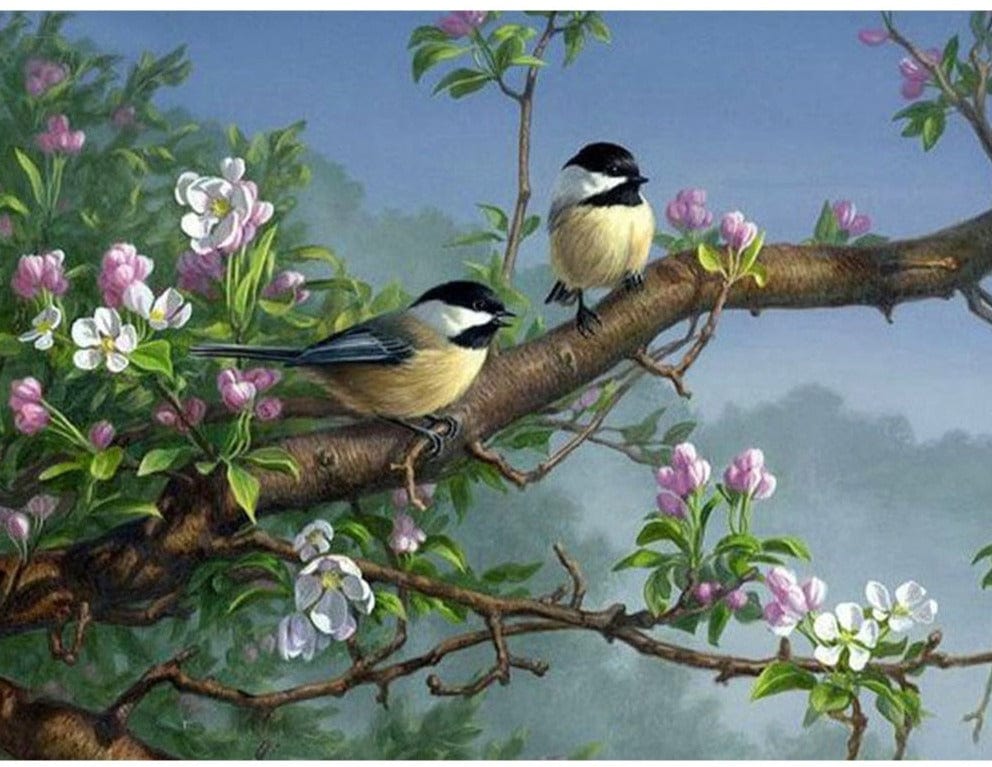 Amazello Art & Craft Kits 5D Diamond Painting Two Birds in a Tree During Spring Bloom