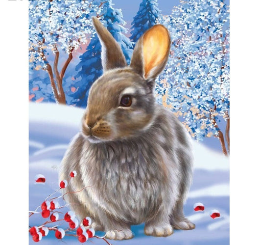 Amazello arts and crafts kit Square Drill 20x30cm 5D Diamond Painting Winter Rabbit Rabbit