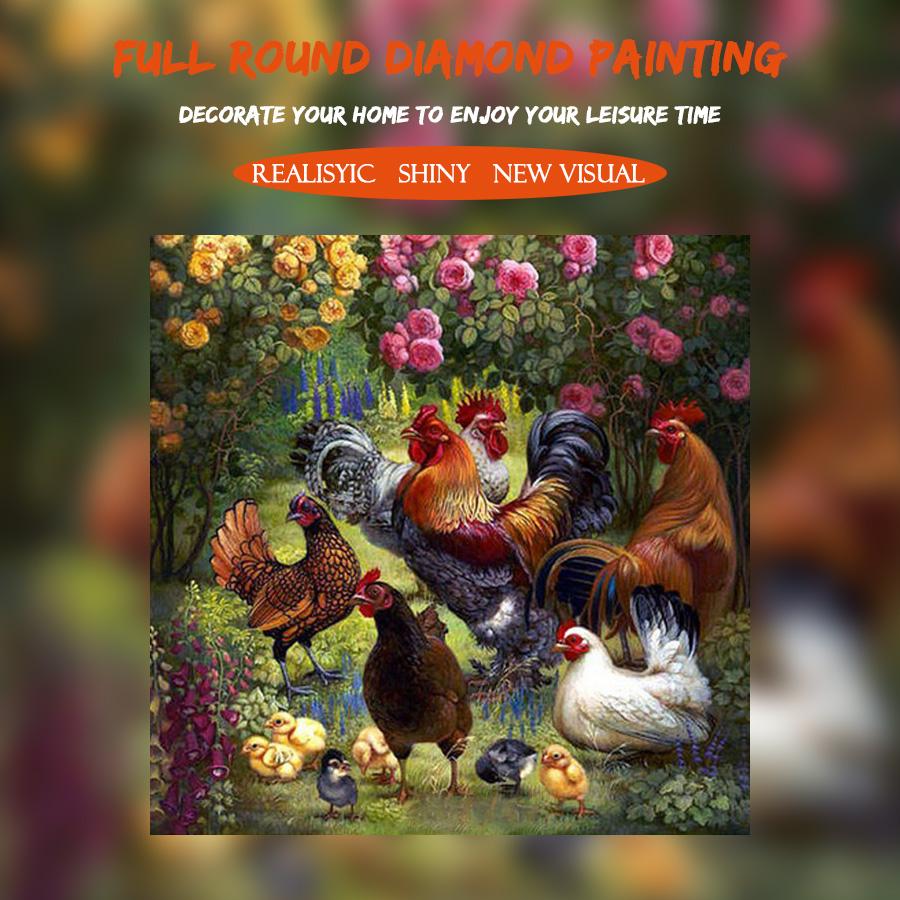 Amazello home decor 5D Diamond Paintings a Roosters, Hens, and Chicks