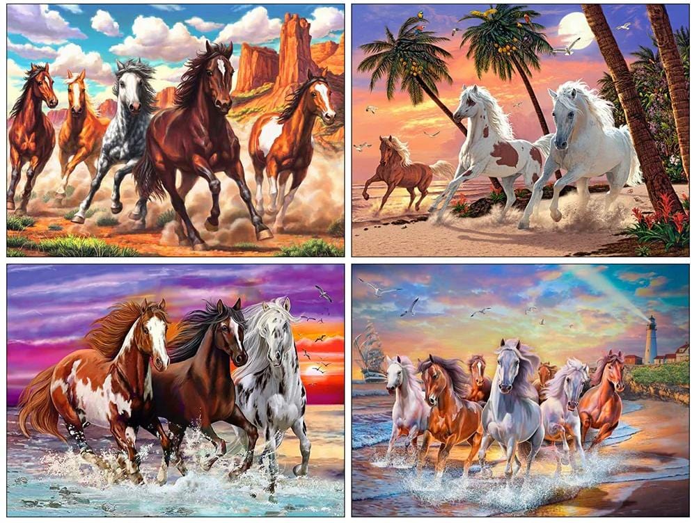 Amazello arts and crafts kit 5D Diamond Painting horses on the Beach Mini Collection