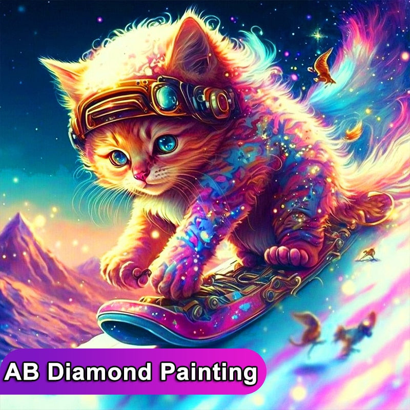 AB Diamond Painting Snowboarding Kitten