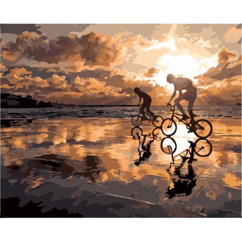 Amazello home decor Paint by Numbers Cycling