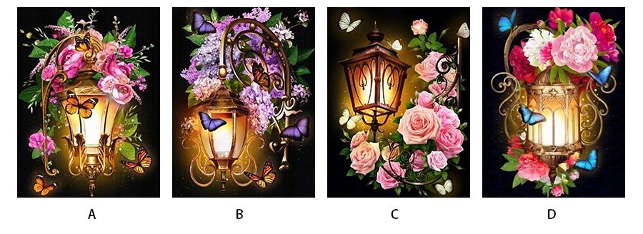 Amazello home decor 5D Diamond Painting Retro Flower Light