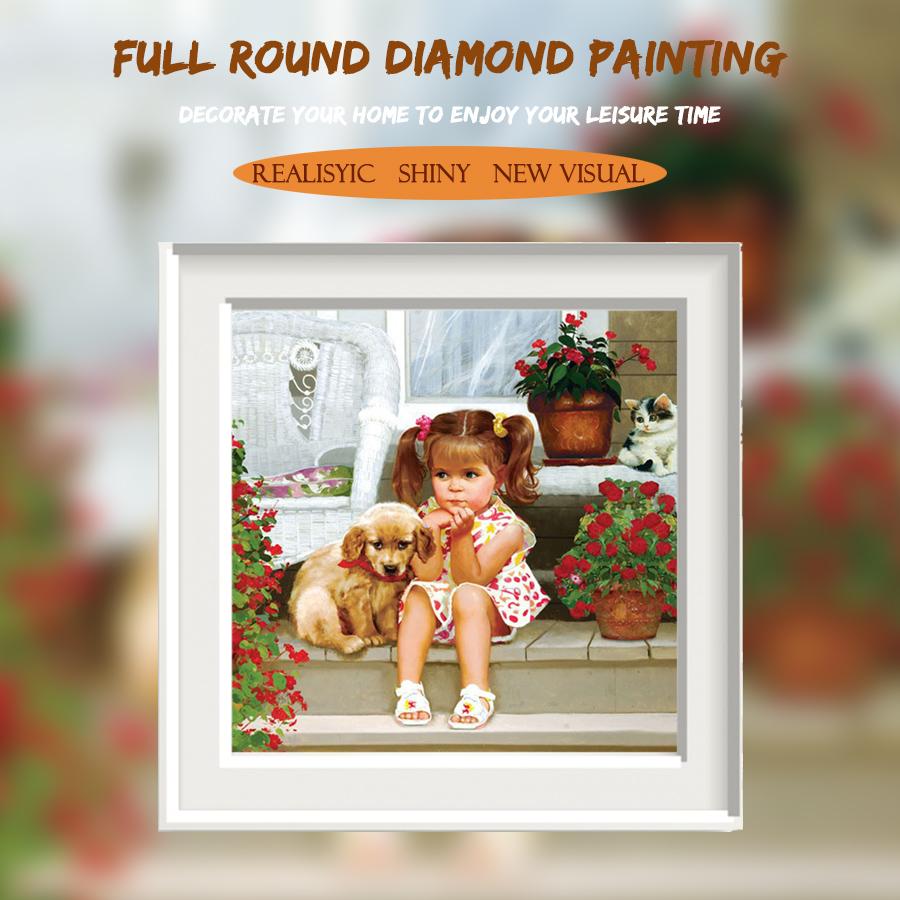 Amazello home decor 5D Diamond Painting Little Girl and the Puppy