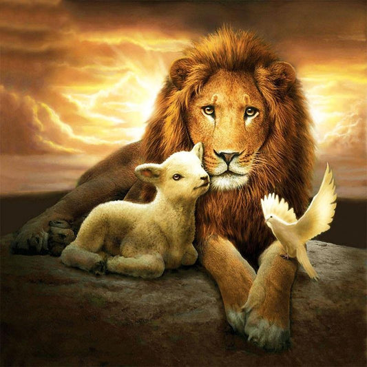 Amazello home decor 5D Diamond Painting Lion and Sheep