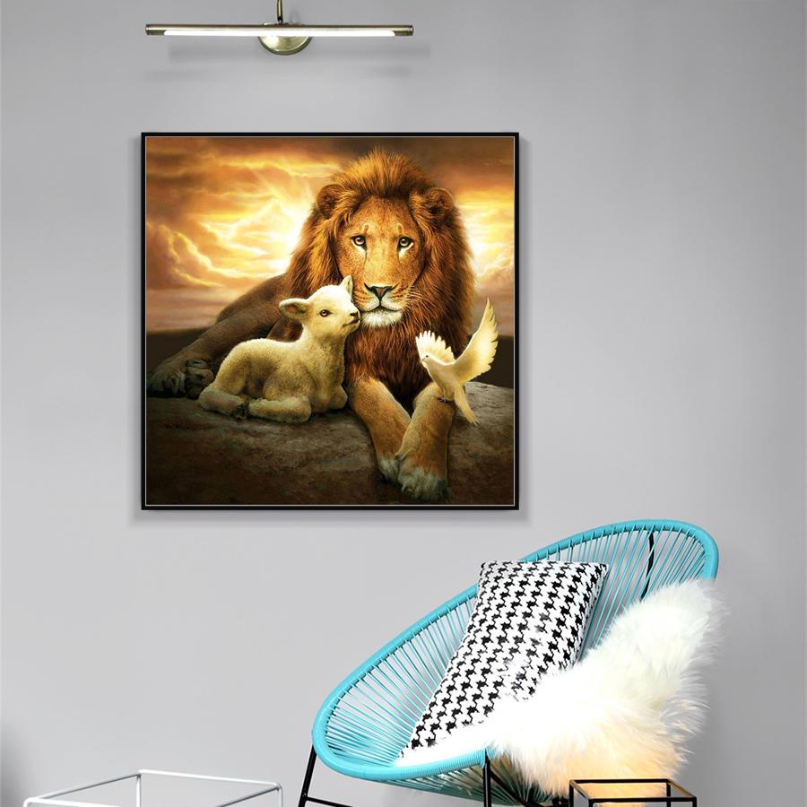 Amazello home decor 5D Diamond Painting Lion and Sheep