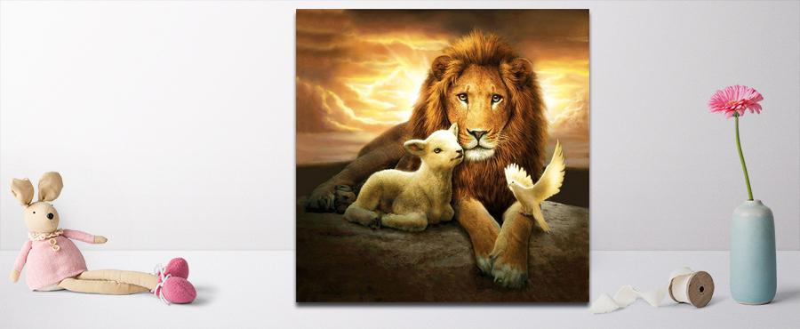 Amazello home decor 5D Diamond Painting Lion and Sheep