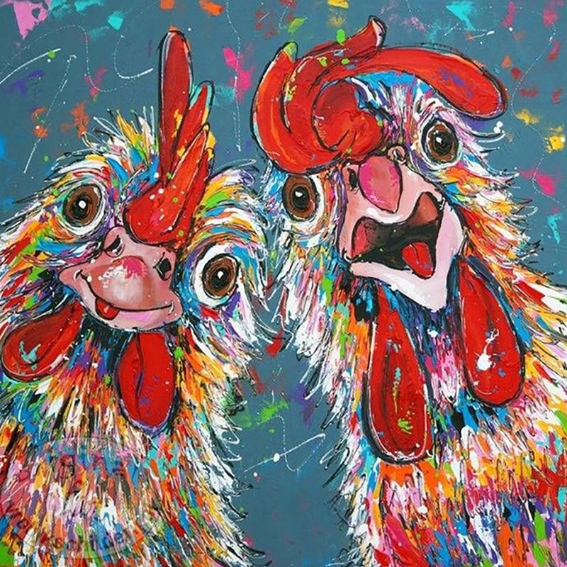 Amazello home decor 5D Diamond Painting Two Crazy Roosters