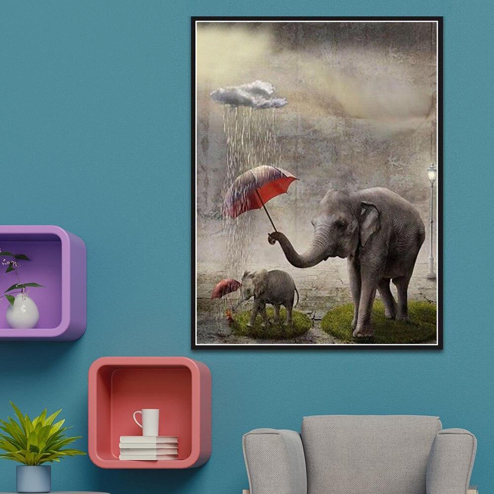 Amazello home decor 5D Diamond Painting Elephant in the Rain