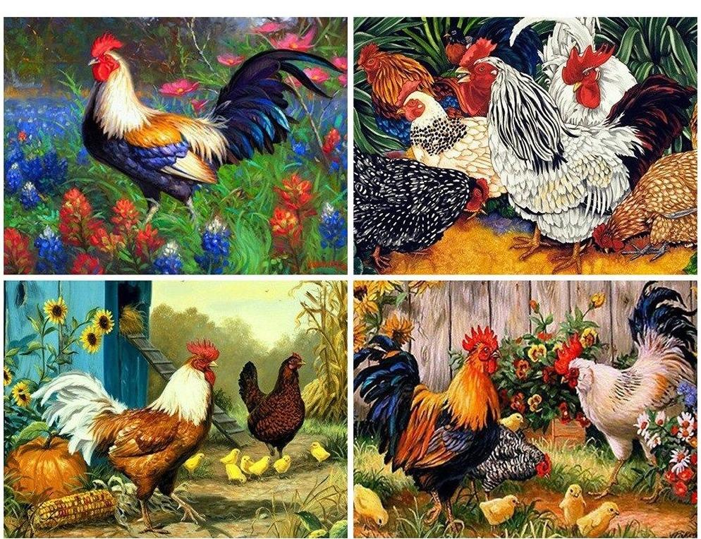 Amazello decoration 5D Diamond Painting Roosters, Hens, and Chicks Mini Collection