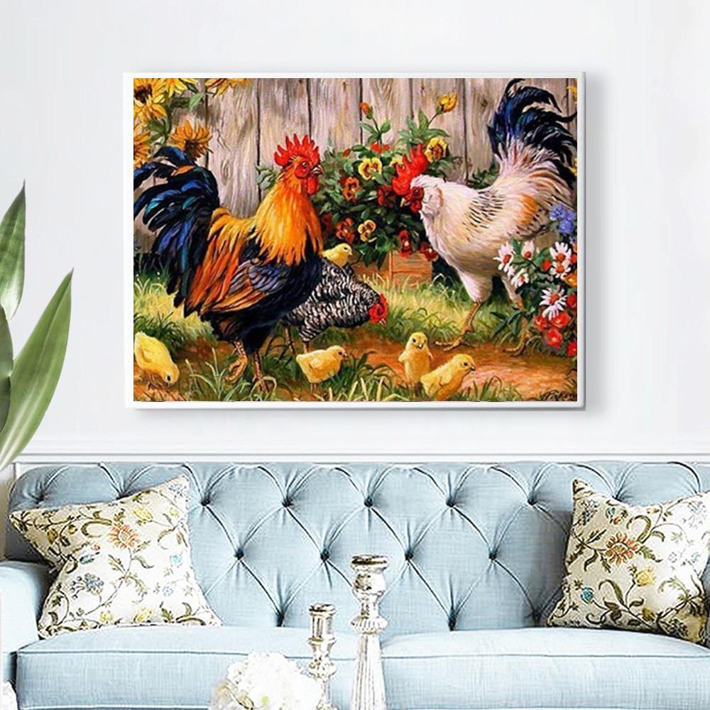 Amazello decoration 5D Diamond Painting Roosters, Hens, and Chicks Mini Collection