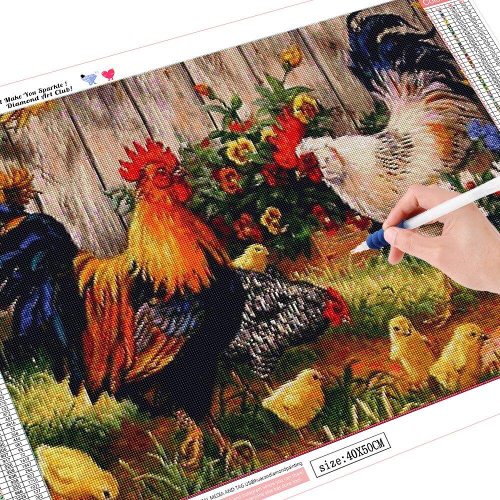 Amazello decoration 5D Diamond Painting Roosters, Hens, and Chicks Mini Collection