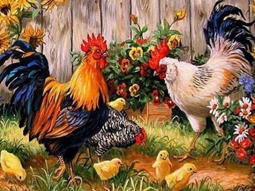 Amazello decoration FA4195 / 20x25cm 5D Diamond Painting Roosters, Hens, and Chicks Mini Collection