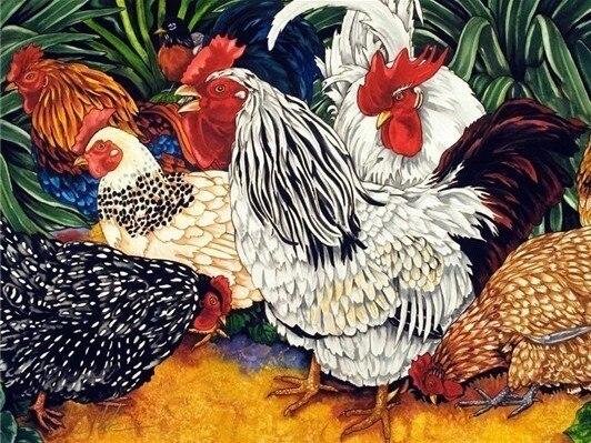 Amazello decoration FA4198 / 20x25cm 5D Diamond Painting Roosters, Hens, and Chicks Mini Collection