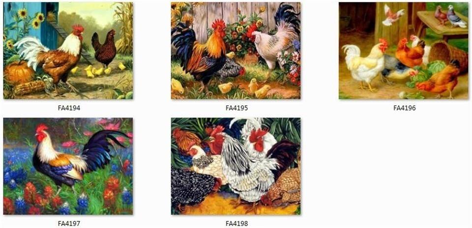 Amazello decoration 5D Diamond Painting Roosters, Hens, and Chicks Mini Collection