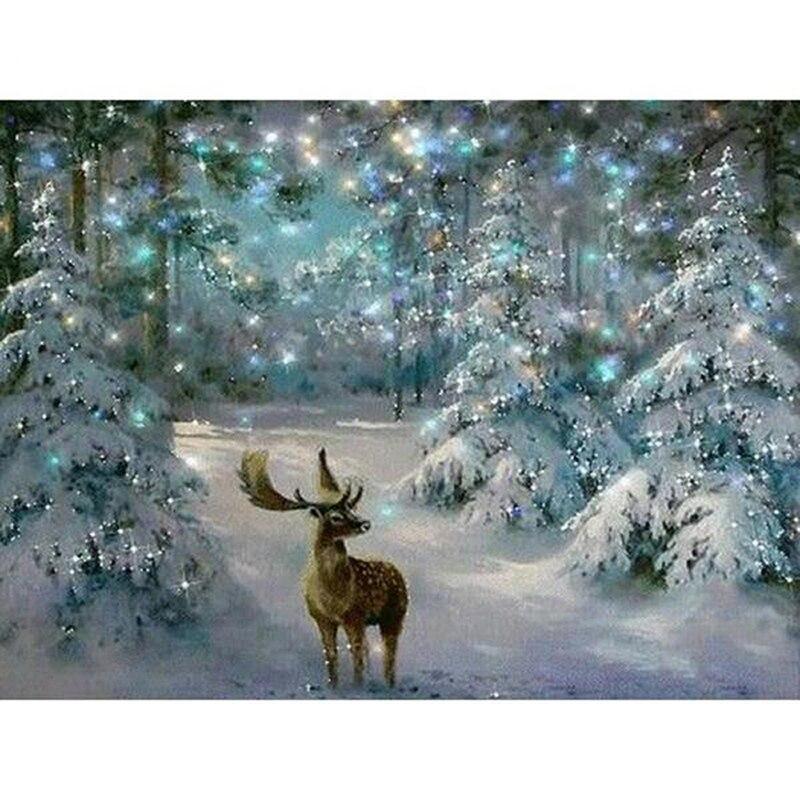 Amazello decoration 5D Diamond Painting Snow Christmas Deer **Round Drills Only**