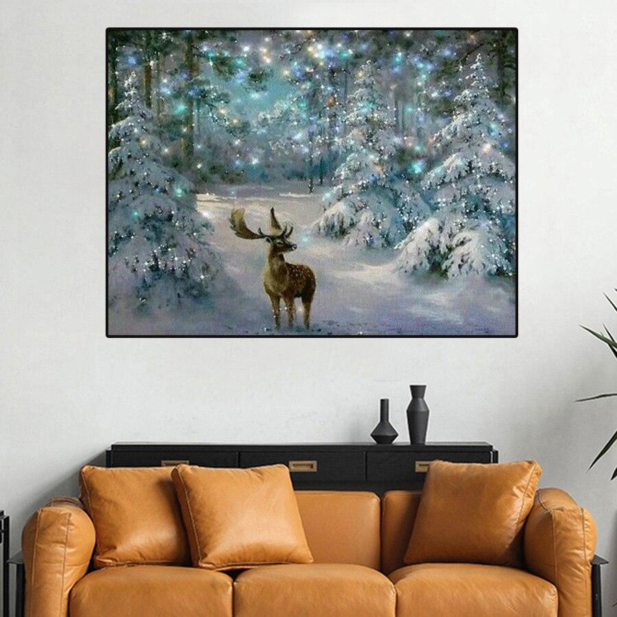 Amazello decoration 5D Diamond Painting Snow Christmas Deer **Round Drills Only**