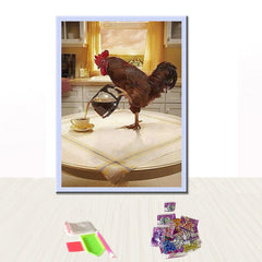5D Diamond Painting Rooster Pouring Coffee **round drills only**