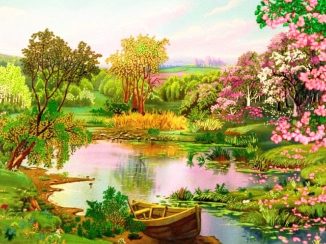 Amazello decoration 7028 / Square Drill 30x20cm 5D Diamond Painting Japanese Garden