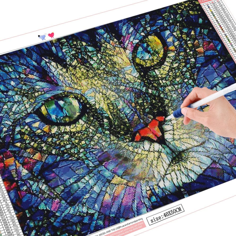 Amazello decoration 5D Diamond Painting Stained Glass Cat Face