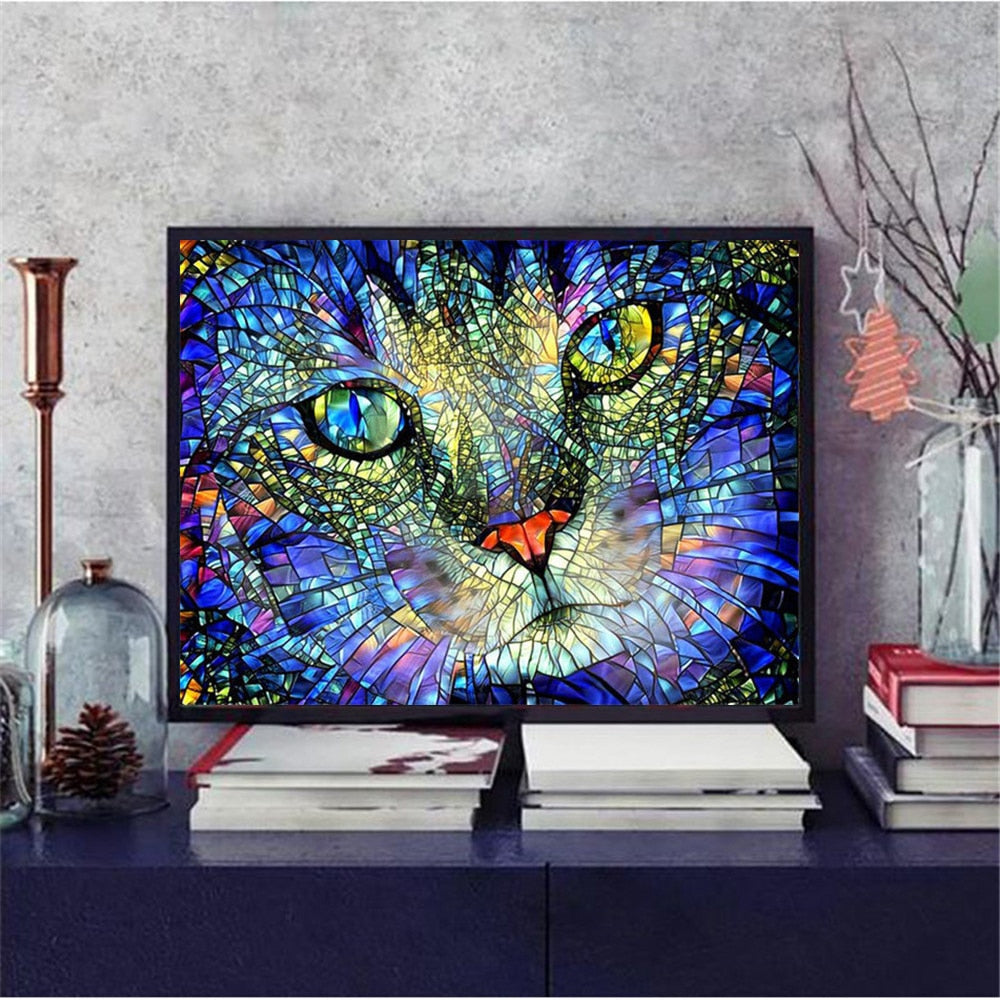 5D Diamond Painting Stained Glass Cat Face