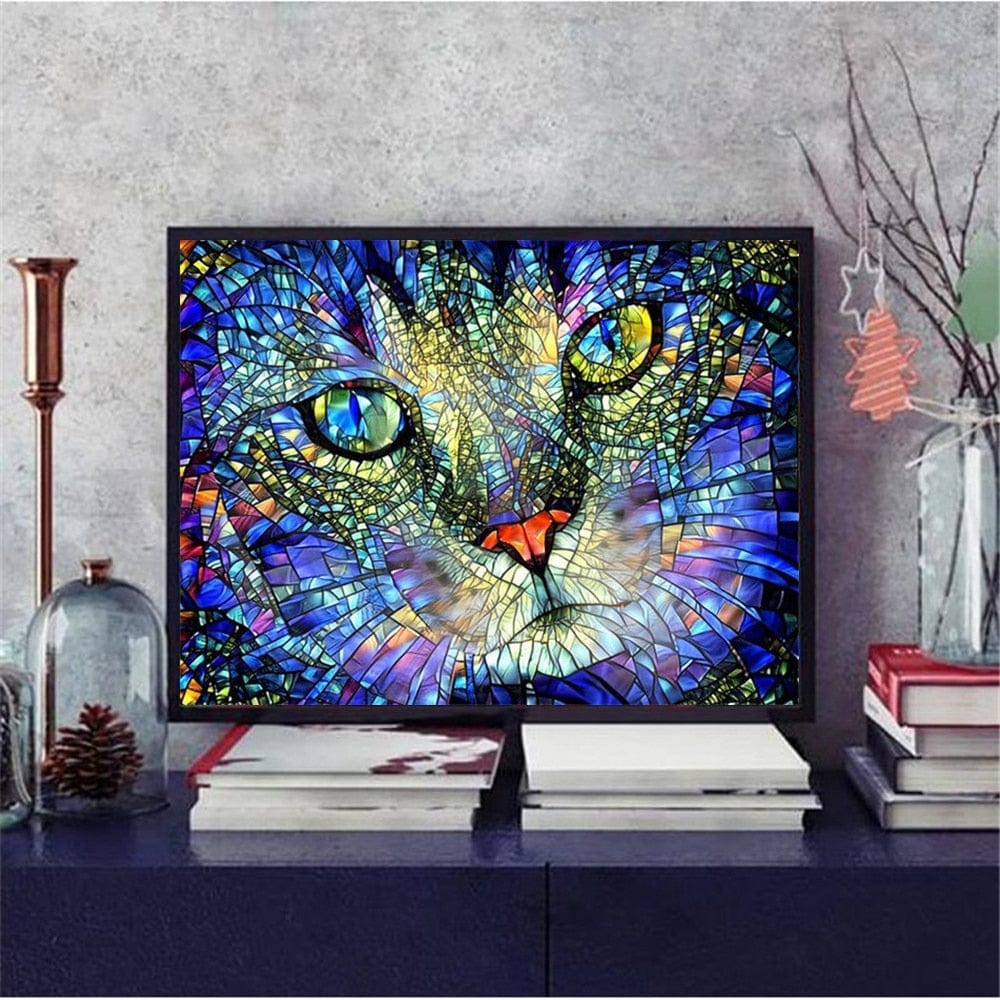 Amazello decoration 5D Diamond Painting Stained Glass Cat Face