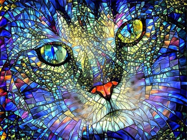 Amazello decoration 7385 / Full Square 20X30cm 5D Diamond Painting Stained Glass Cat Face