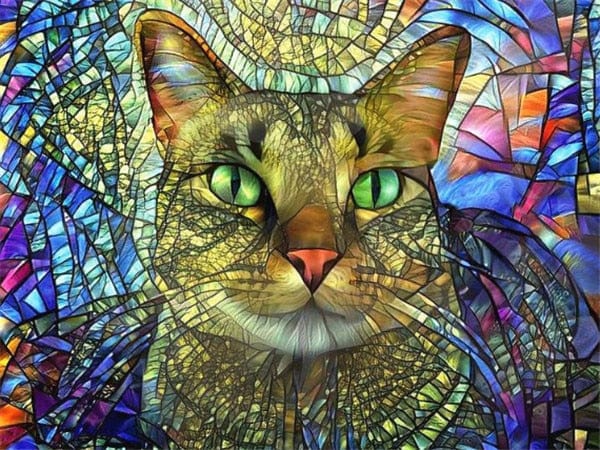 Amazello decoration 7384 / Full Square 20X30cm 5D Diamond Painting Stained Glass Cat Face