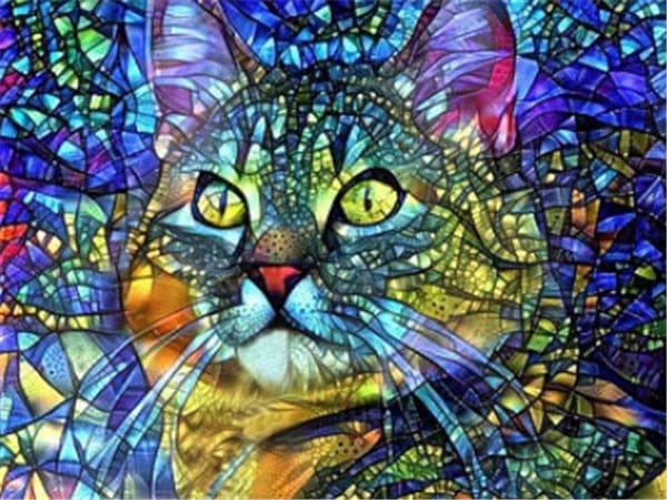 Amazello decoration 7381 / Full Square 20X30cm 5D Diamond Painting Stained Glass Cat Face