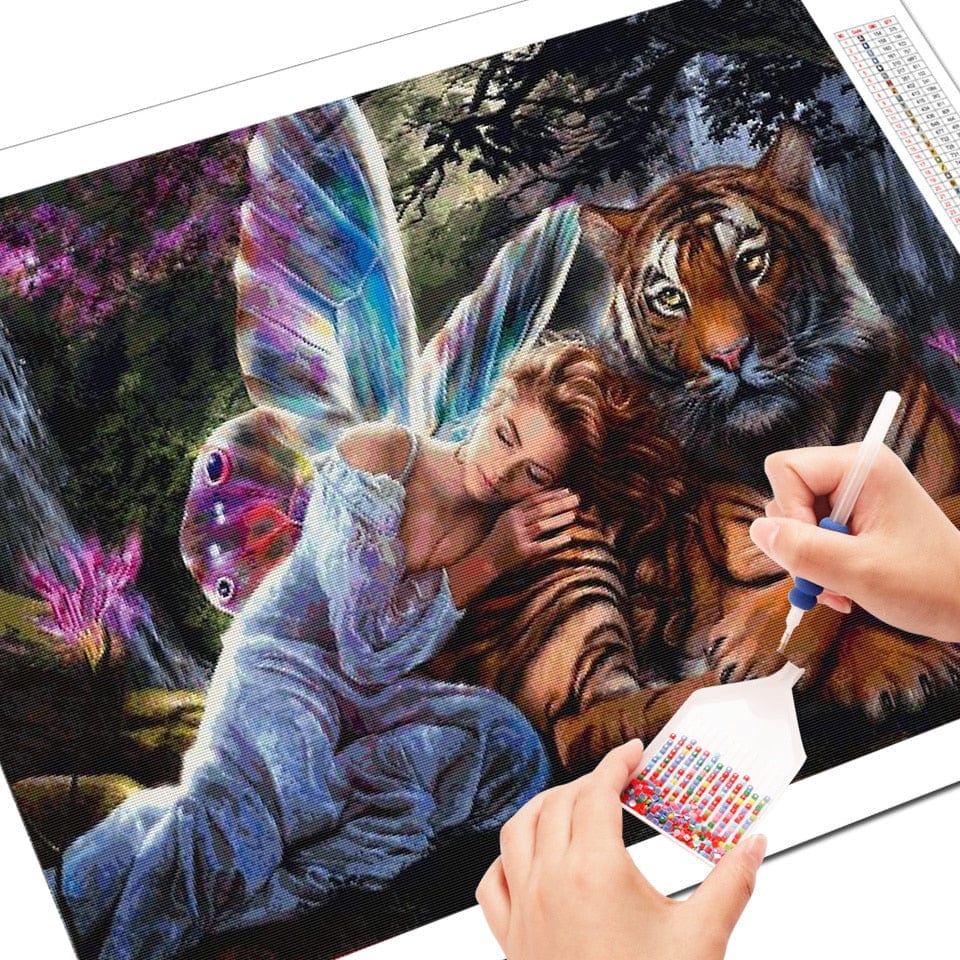 Amazello decoration 5D Diamond Painting Fairy and the Big Cat