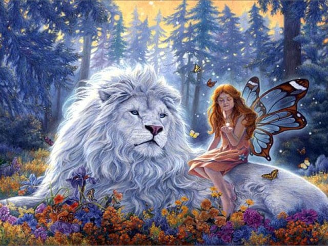 Amazello decoration 4723 / Square Drill 60x45cm 5D Diamond Painting Fairy and the Big Cat