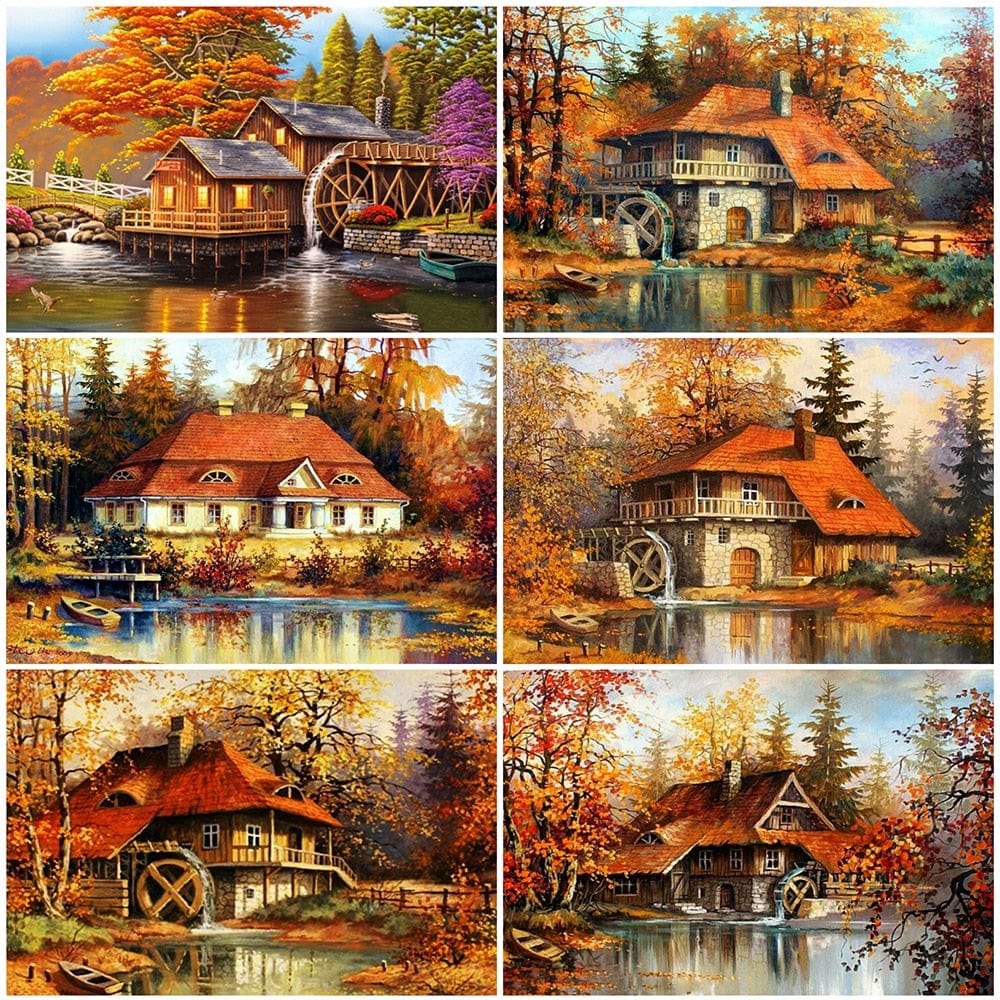 Amazello decoration 5D Diamond Painting Wheelhouse in the Fall Mini Collection